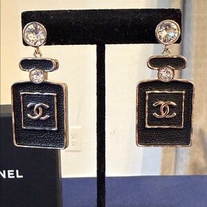 CHANEL | ✨NEW✨ 2023 Gold Plated & Leather Strass Perfume Bottle Earrings
